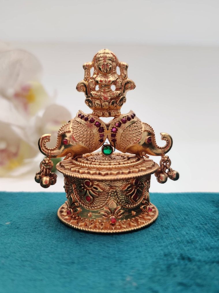 Antique Dual Elephant Kumkum Box