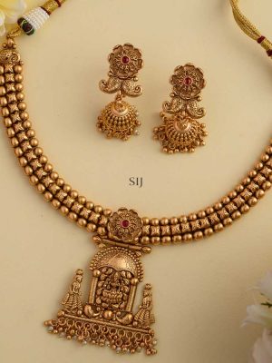 Antique Lakshmi Devi Pendant Flower Design Necklace