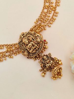 Antique Lakshmi Jadai Billai Gold Finish Beaded With Mattal