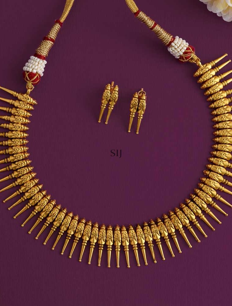 Antique Mullai Mottu Necklace With Matching Earrings