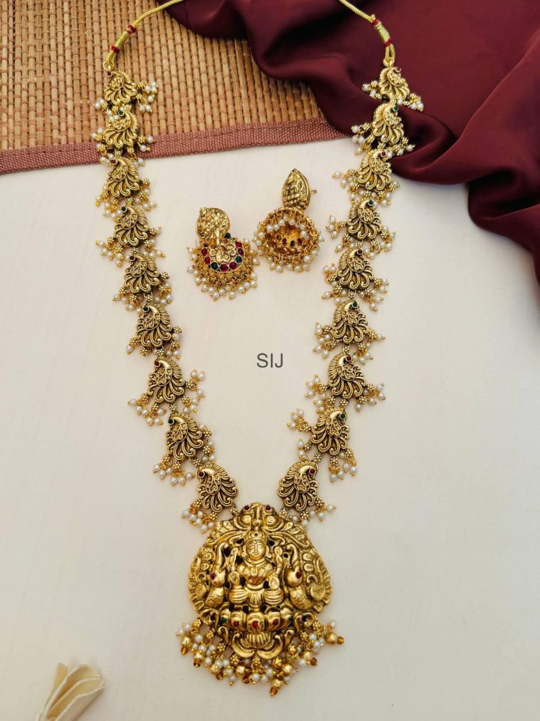 Antique Pearl Drops Peacock& Lakshmi Design Haram