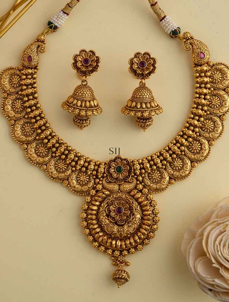 Artificial Flower Design Necklace With Matching Jhumkas