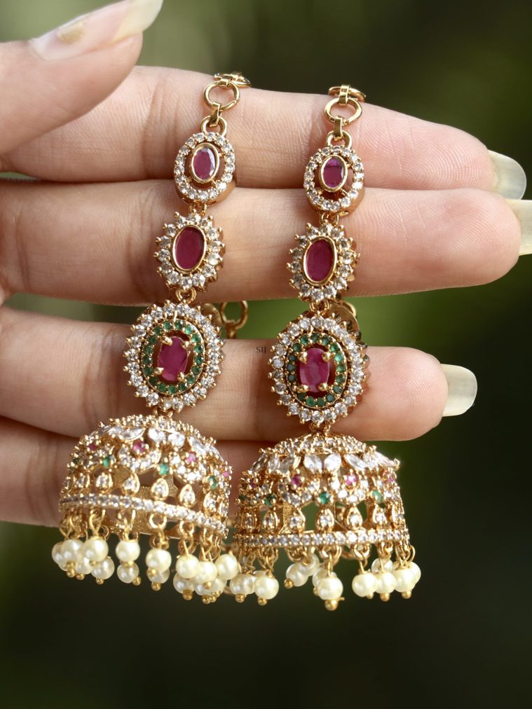 Artificial Multicolor Stones Ear Chains &Jhumkas