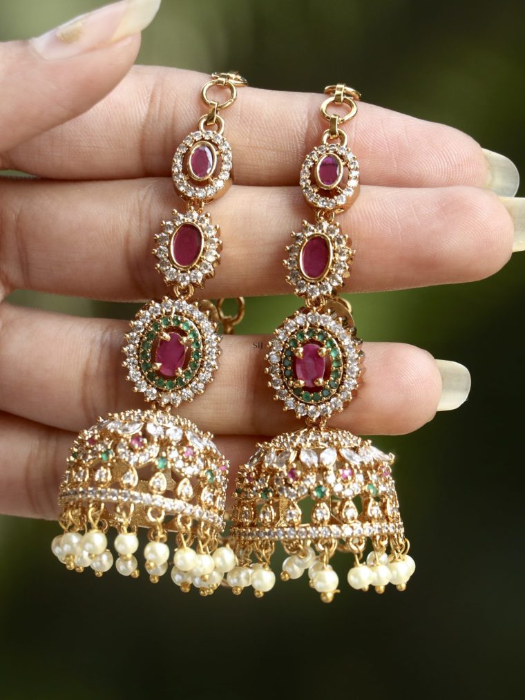 Artificial Multicolor Stones Ear Chains &Jhumkas