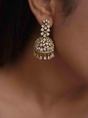 Artificial White Stone Jhumkas