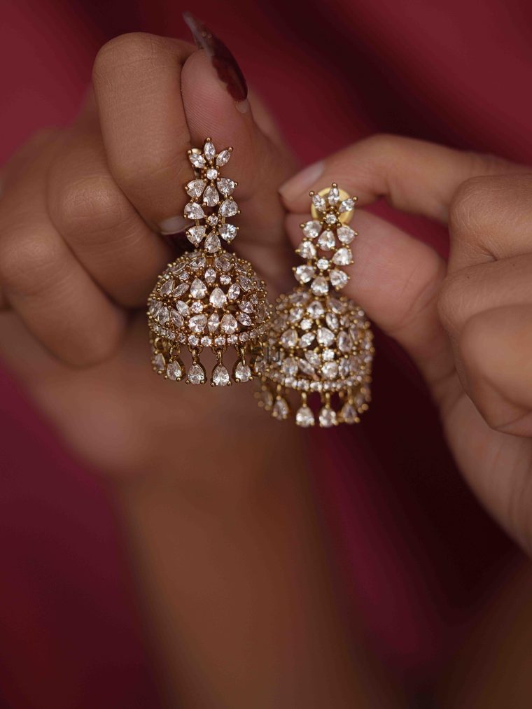 Artificial White Stone Jhumkas