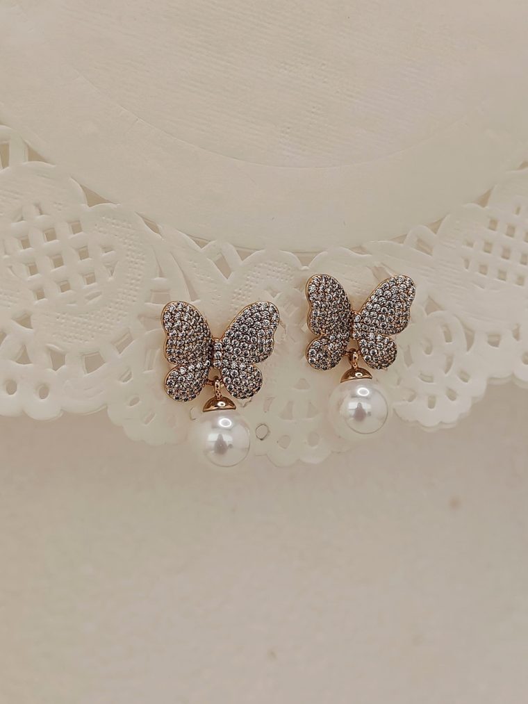 Butterfly Shape AD Studded Pearl Drop Earrings