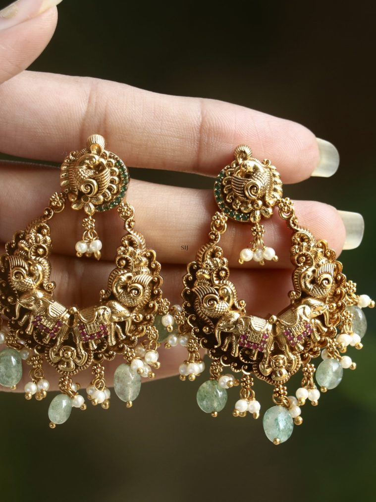 Elephant Design Beaded Drops Temple Earrings