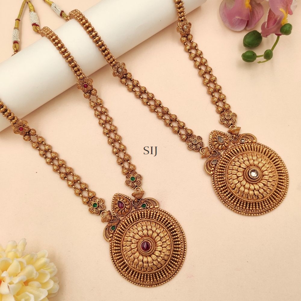 Gold Finish Circle Shape Pendant Long Haram