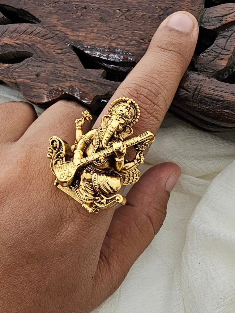 Gold Finish Ganesh Finger Ring