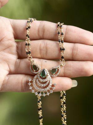 Gold Finish Green &Pink Color Stones Mangalsutra