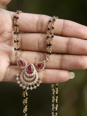 Gold Finish Green &Pink Color Stones Mangalsutra