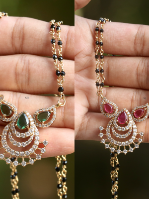 Gold Finish Green &Pink Color Stones Mangalsutra