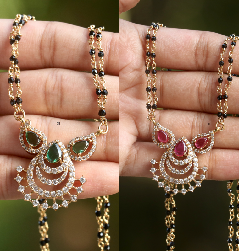 Gold Finish Green &Pink Color Stones Mangalsutra