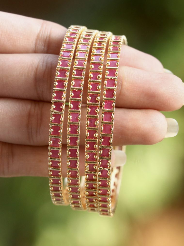 Gold Finish Ruby Stones 4 Set Bangles