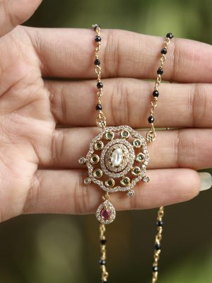 Gold Plated Circle Shape Pendant AD Mangalsutra