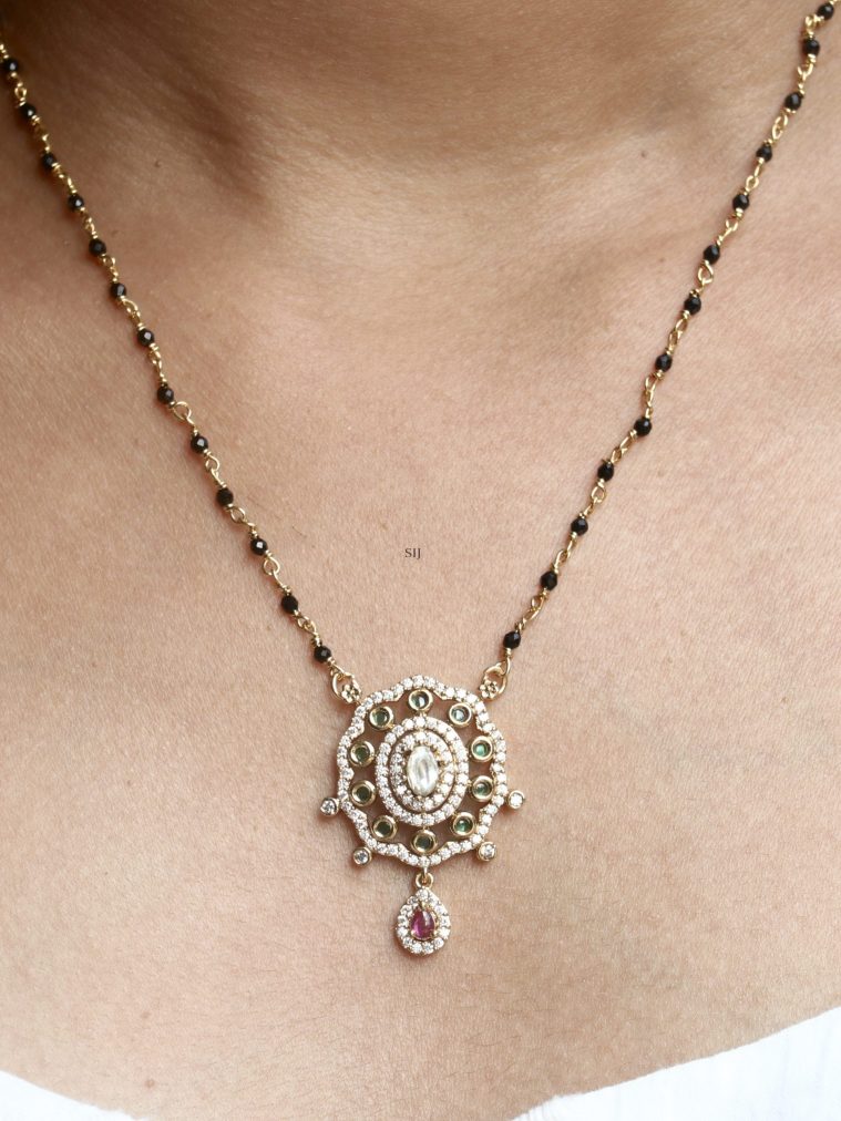 Gold Plated Circle Shape Pendant AD Mangalsutra