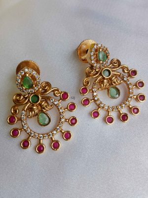 Gold Plated Multicolor Stone Chand Bali Earrings