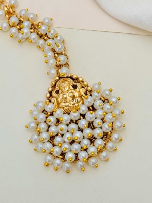 Gold Plated Pearl Studded Lakshmi Devi Manga Tikka