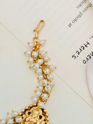 Gold Plated Pearl Studded Lakshmi Devi Manga Tikka