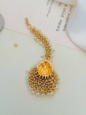 Gold Plated Pearl Studded Lakshmi Devi Manga Tikka