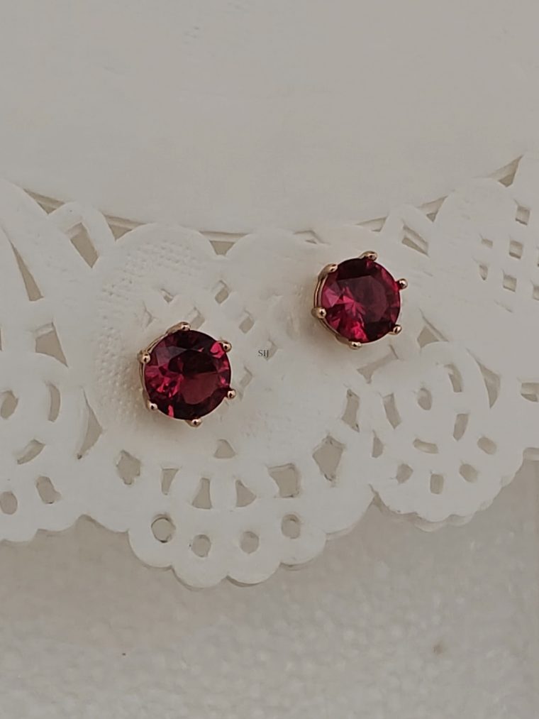 Gold Plated Red Stone Studded Ear Studs