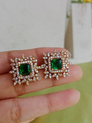 Green& White Stones Choker With Matching Ring &Earrings