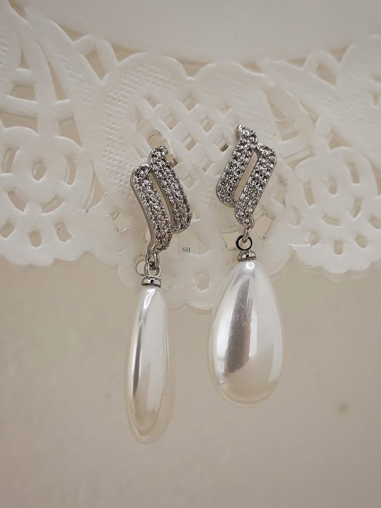 Imitation Big Pearl Drop AD Studded Earrings