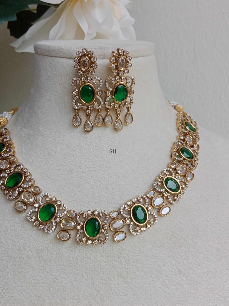 Imitation Oval Emerald Victorian Necklace