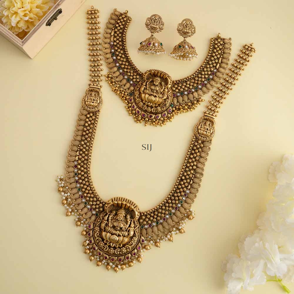 Matte Finish Lakshmi Pendant Mango Design Combo Set