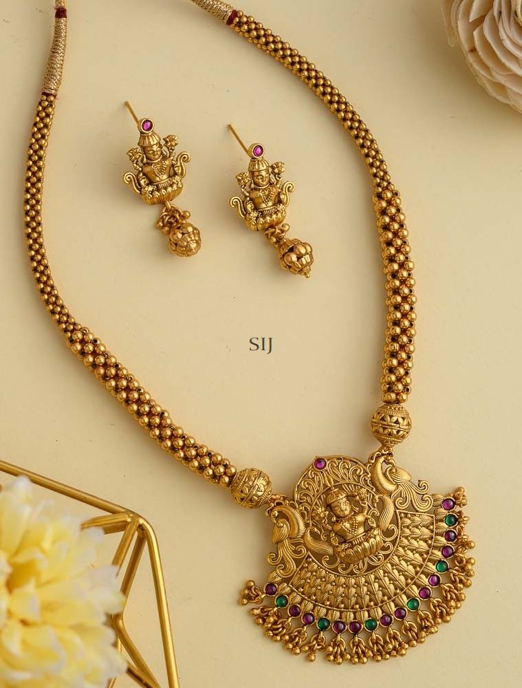 Matte Finish Lakshmi Pendant Multicolor Stones Necklace