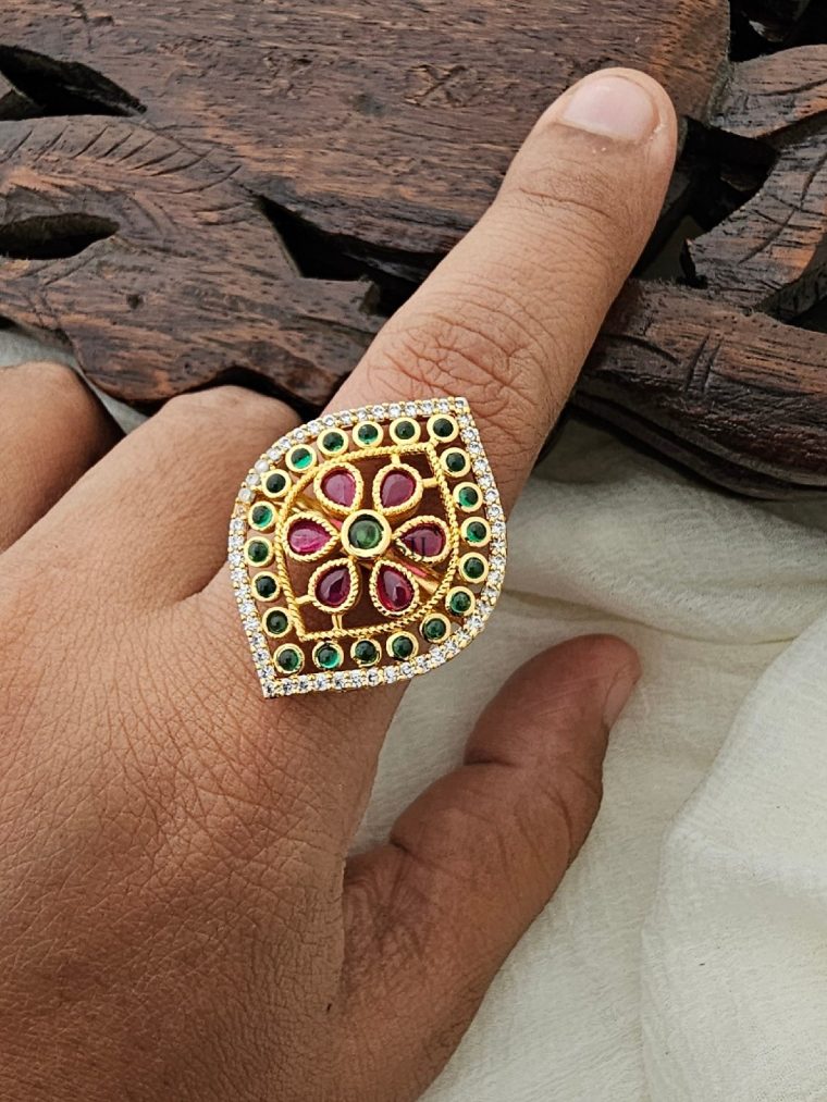 Multicolor Stones Floral Finger Ring