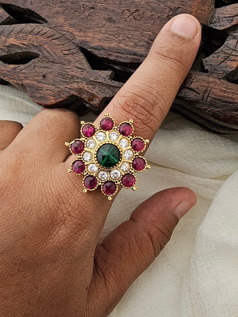 Multicolor Stones Flower Design Finger Ring