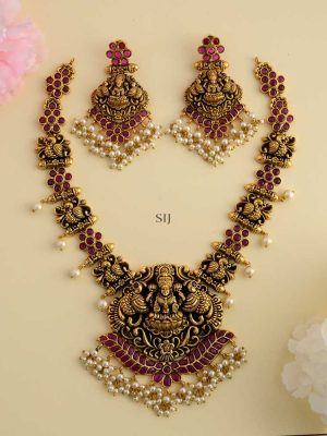 Pearl Drop Peacock Design Lakshmi Necklace