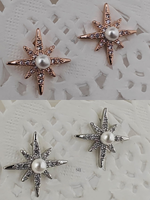 Pearl Studded Star Design Silver& Rose Gold Minimal Earring