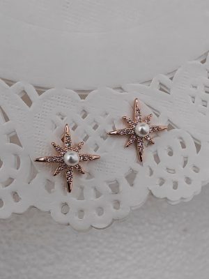 Pearl Studded Star Design Silver& Rose Gold Minimal Earring