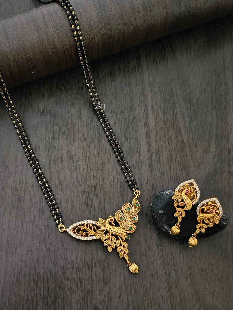 Gold Plated Peacock Pendant Mangalsutra