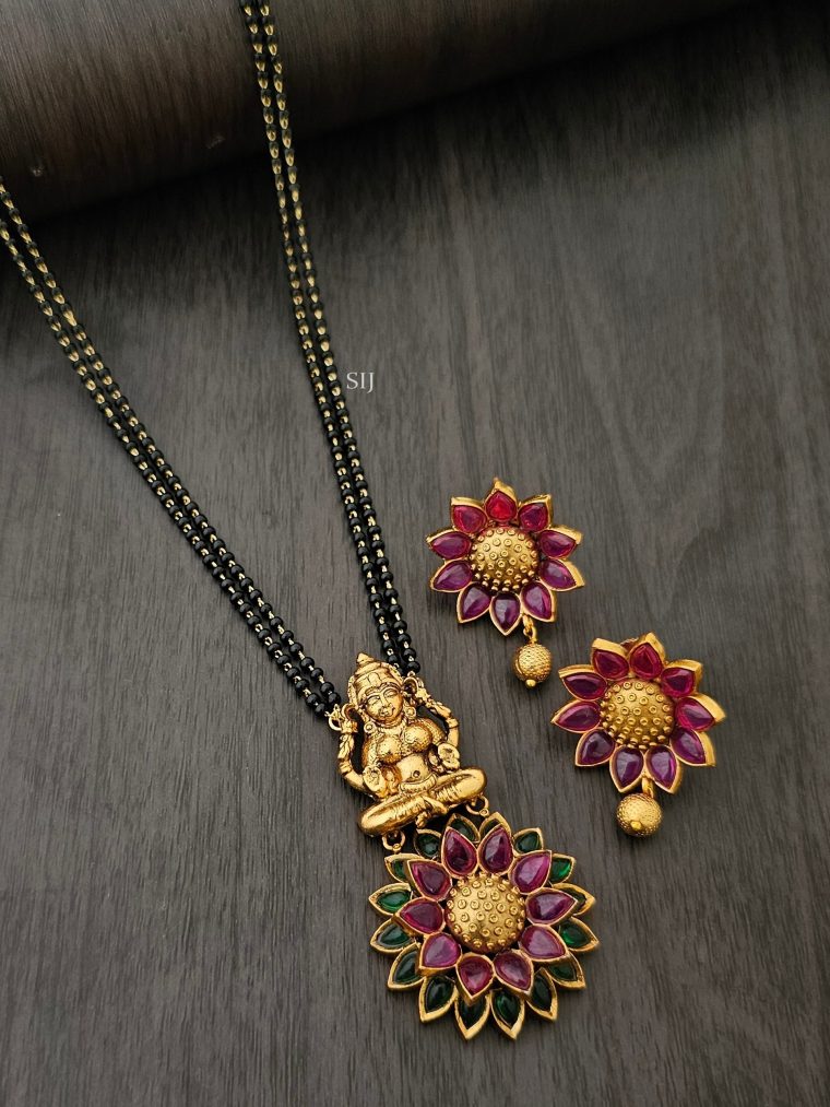 Gold Plated Lakshmi and Multi Color Kemp Floral Pendant Mangalsutra