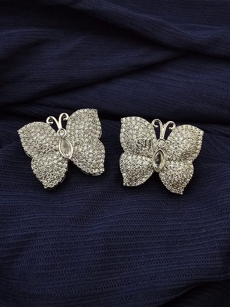 Platinum Finish CZ Stones Butterfly Earrings