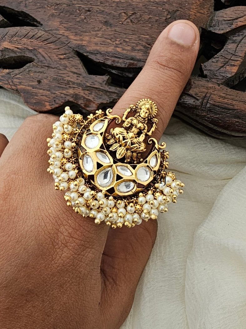 Kundan Stone Lakshmi Finger Ring