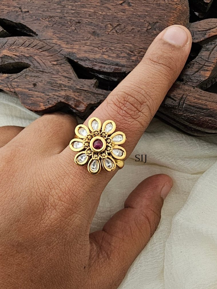 Kundan Stone Floral Finger Ring