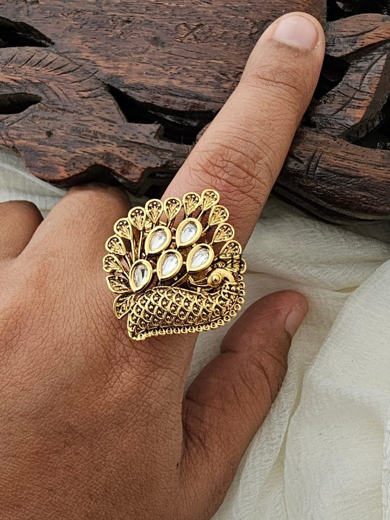 Kundan Stone Peacock Finger Ring