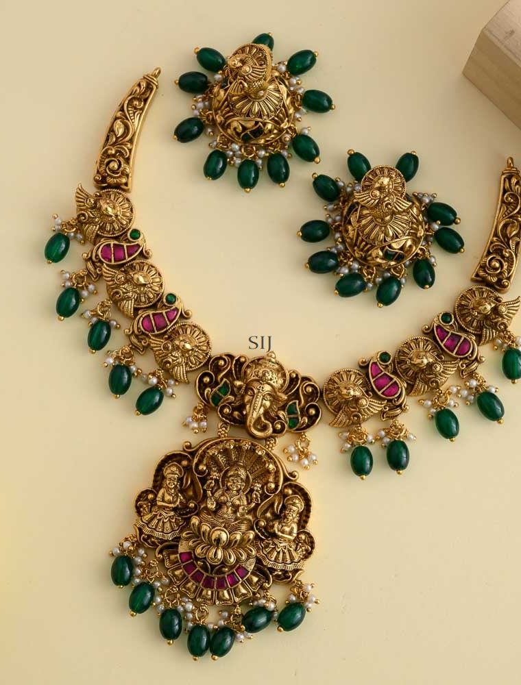 Traditional Antique Jadau Lakshmi& Ganesh Necklace