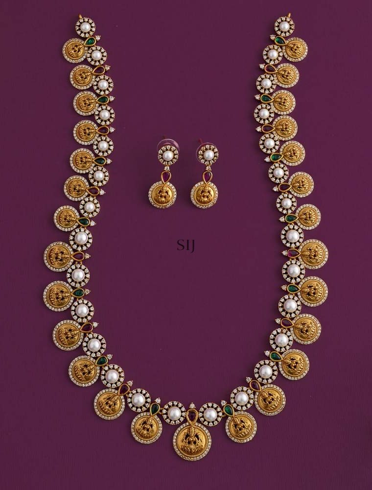 Traditional Lakshmi Kasu Mala With Multicolor Stones