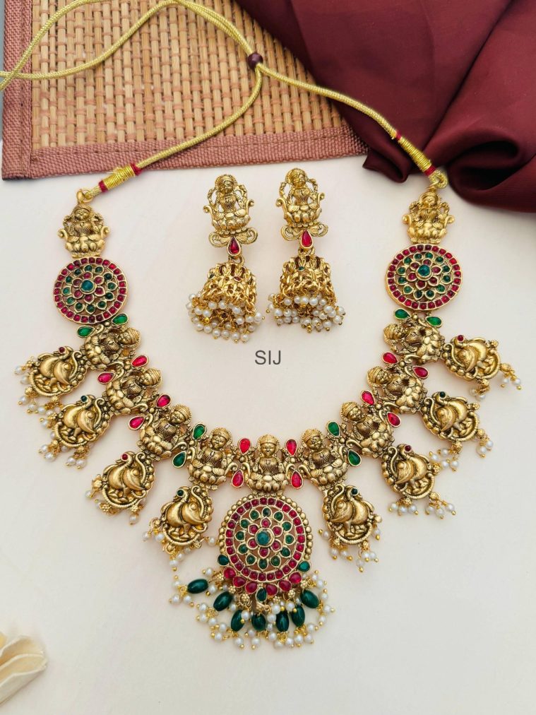 Traditional Lakshmi& Peacock Design Necklace