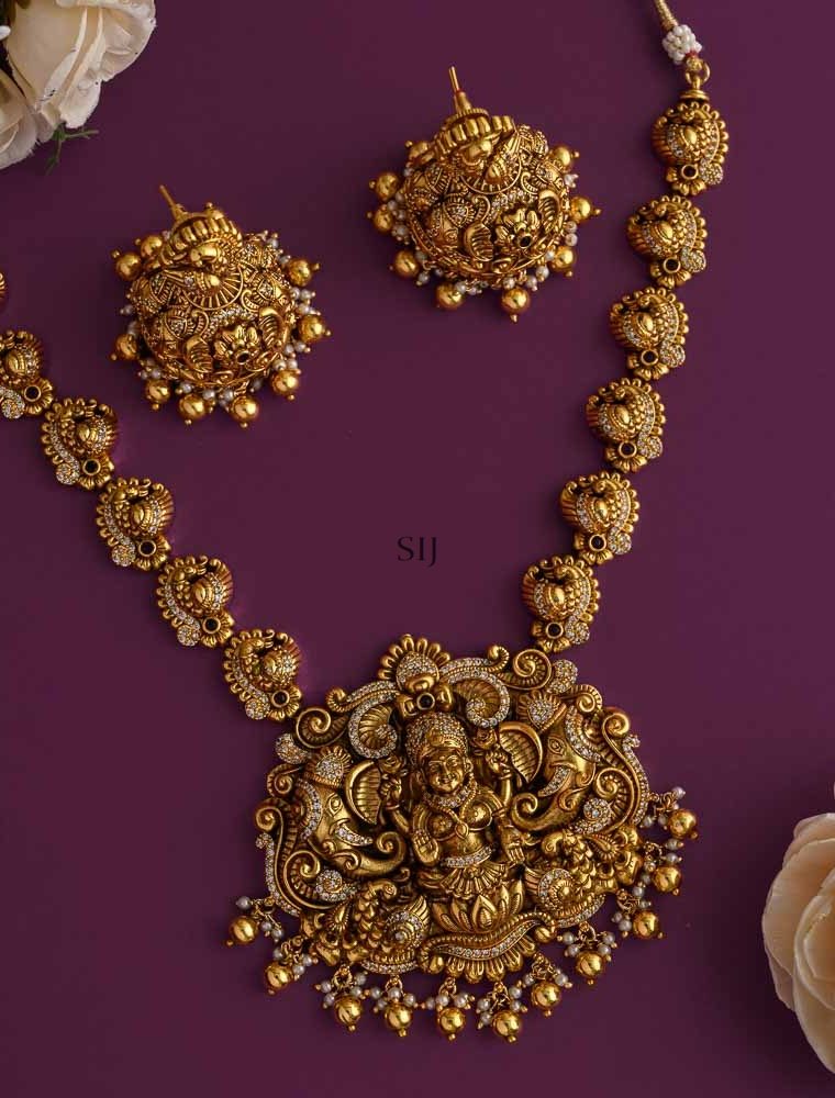 Traditional Lakshmi Pendant Pearl Drop Necklace