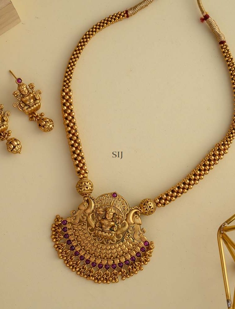 Traditional Lakshmi Pendant Ruby Stones Necklace