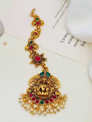 Traditional Pearl Drop Lakshmi Design Maang Tikka