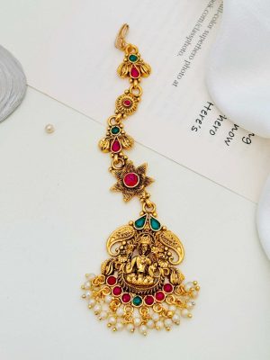 Traditional Pearl Drop Lakshmi Design Maang Tikka