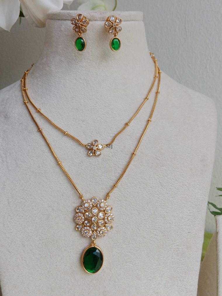 Two Layered Green Stone Drop Necklace